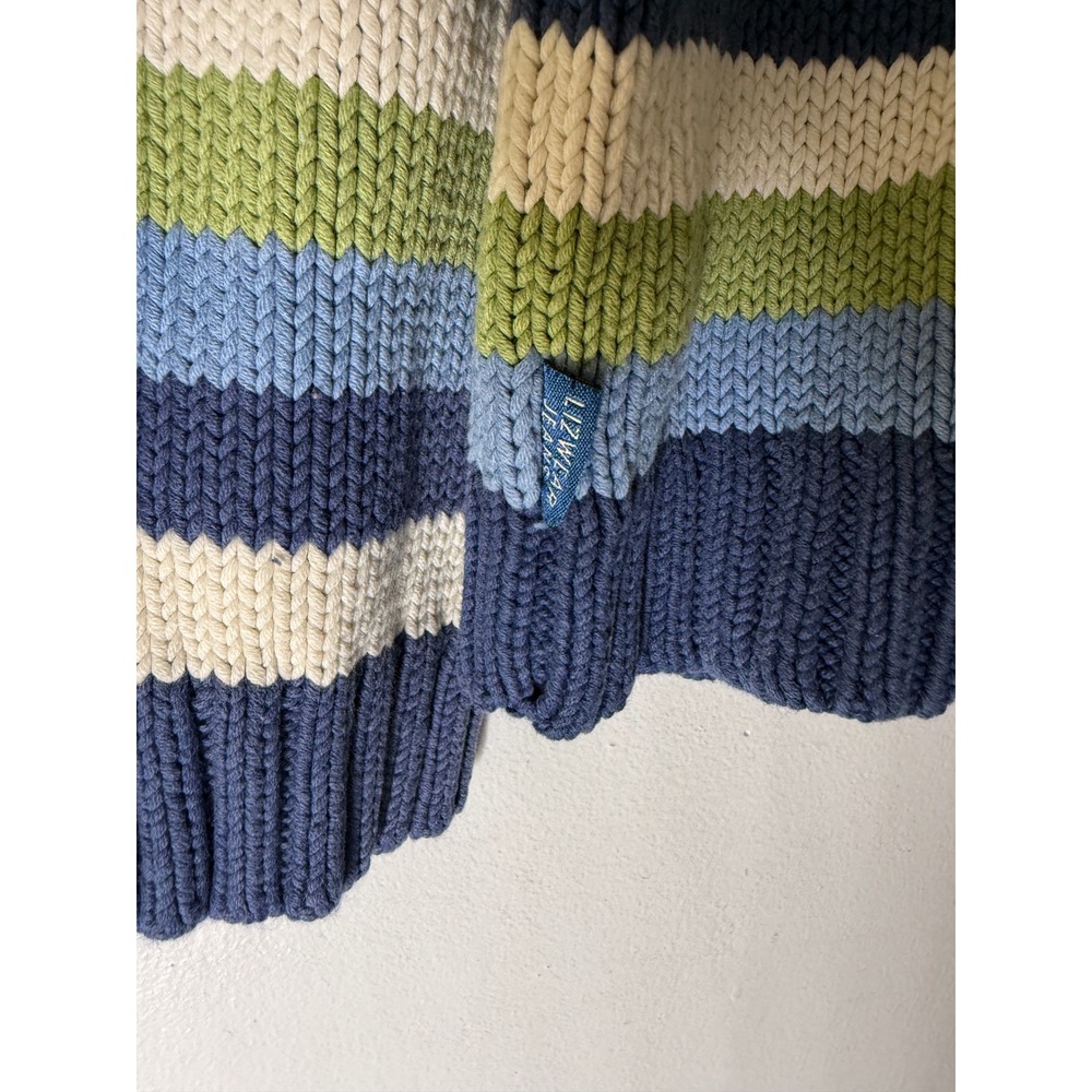 Liz Claiborne blue green stripe v neck cotton blend pullover sweater medium - Picture 4 of 4